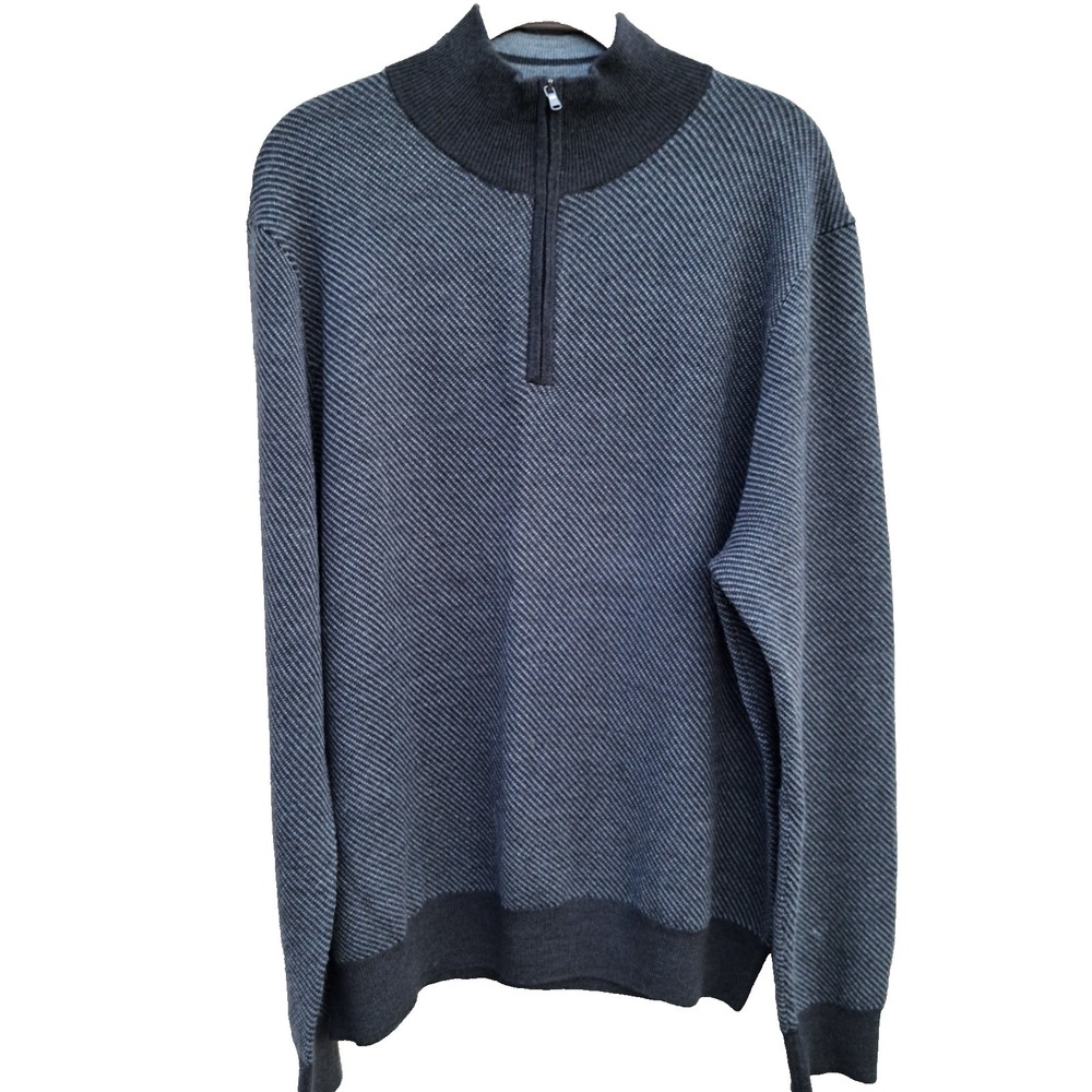 Stewart of Scotland Men's Grey Wool Blend Long Sleeve 1/3 Zipper Sweater XL
